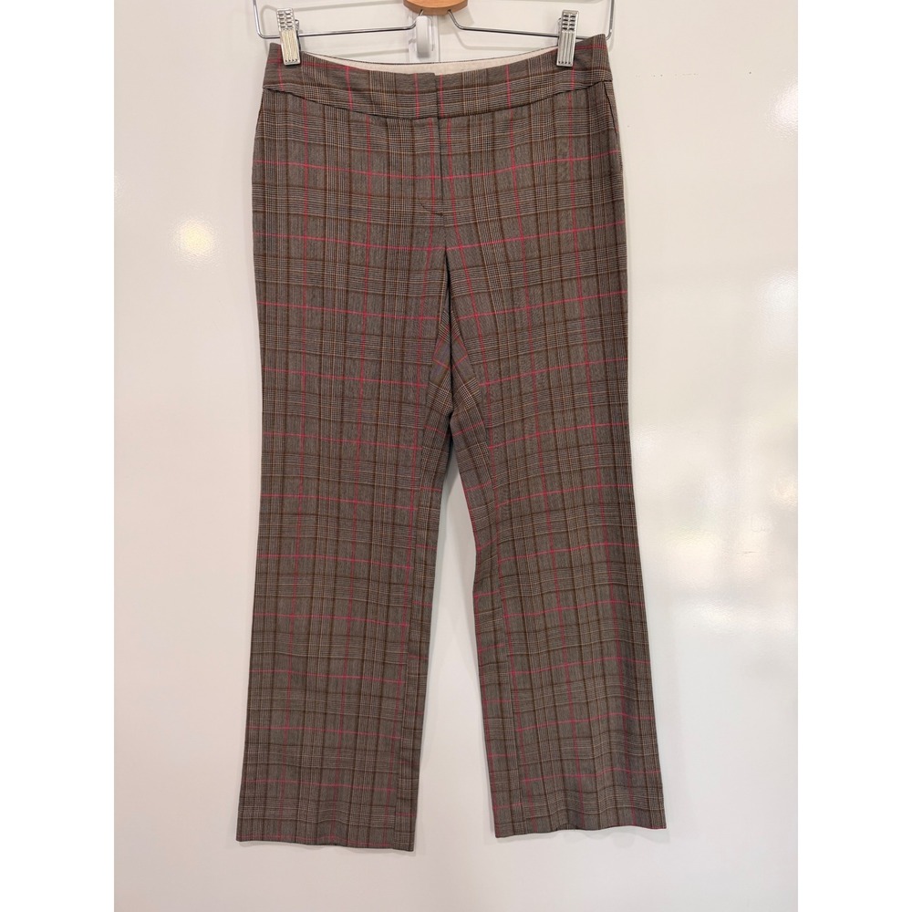 Y2K Express Stretch Brown Pink Plaid Wool Blend Dress Pants Size 1/2 Straight